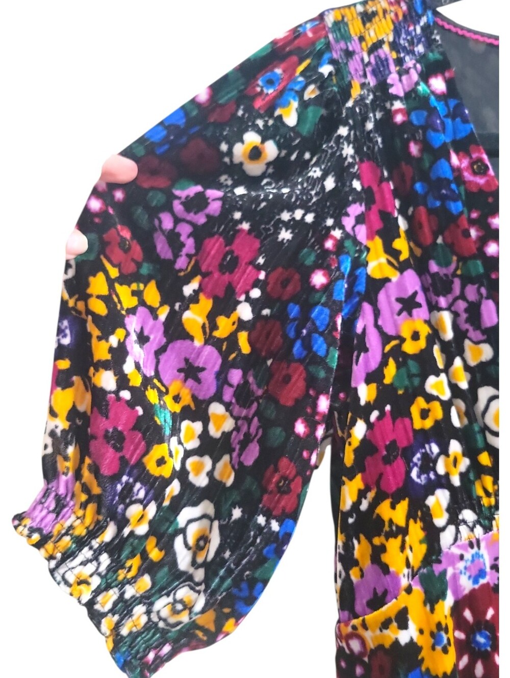 Anthropologie Francie Floral Velvet Mini Dress Size 2 Minor Flaw Multi-Color - Picture 6 of 16